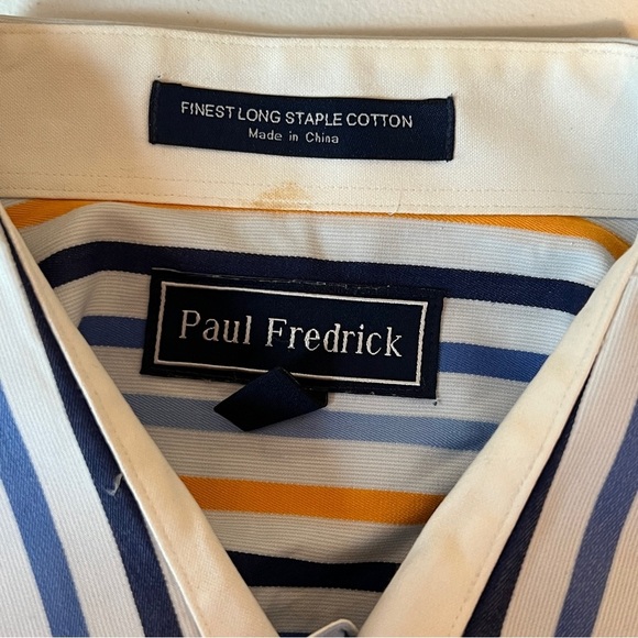 Paul Fredrick Men's 17 35 Multicolor Striped Cotton Trim Fit Dress Shirt - Picture 3 of 12